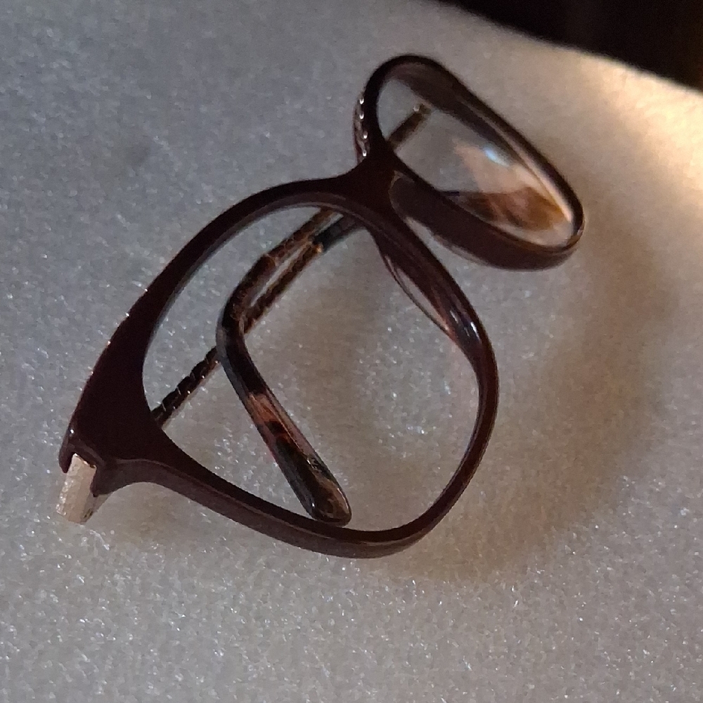 Chelsea Morgan Sleek Brown Metal Glasses with Thin Frames. Script Frames